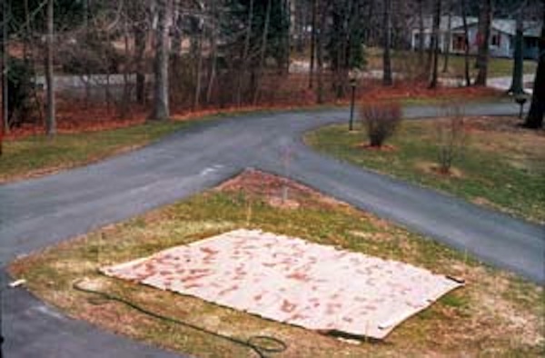 The first step in this instant garden plan is to kill the existing grass by covering it with overlapping wet newspaper.